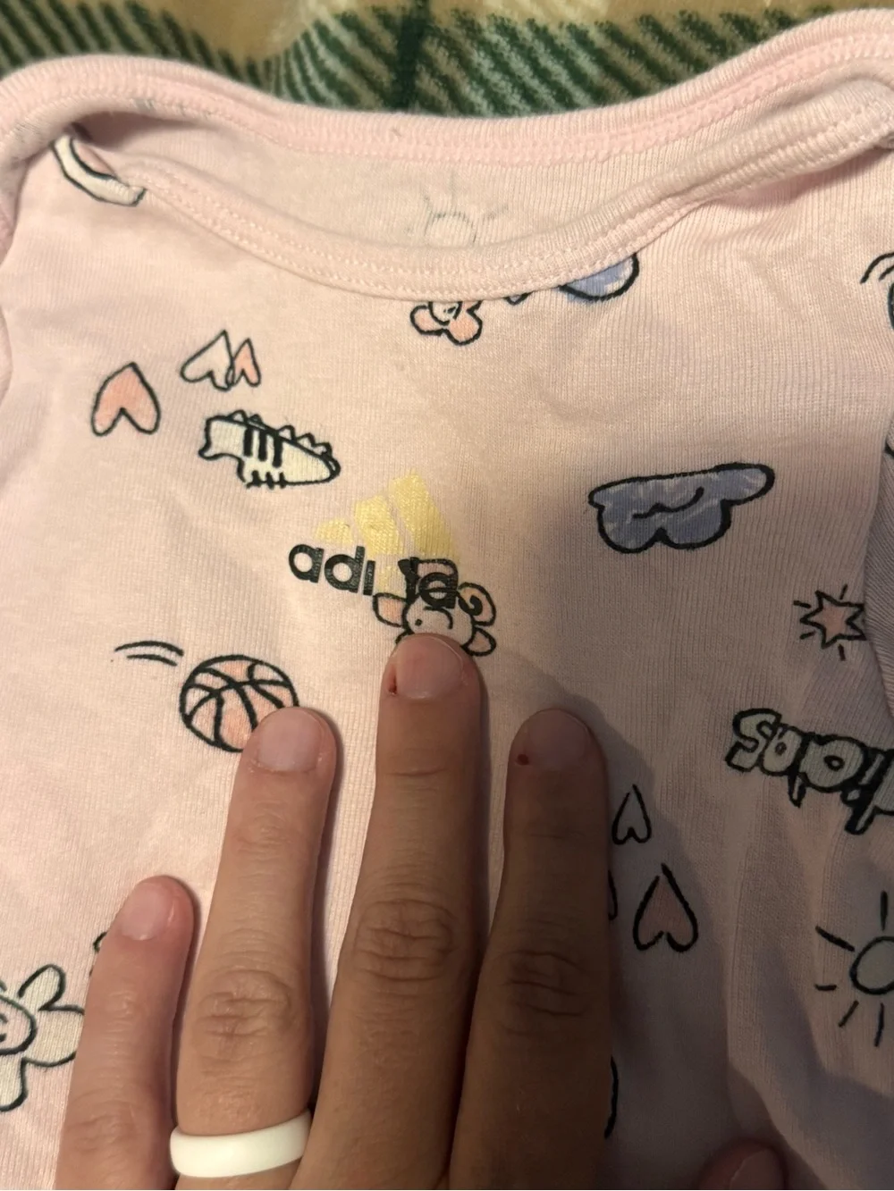 adidas Light Pink Long-Sleeve Baby Bodysuit with Playful Prints